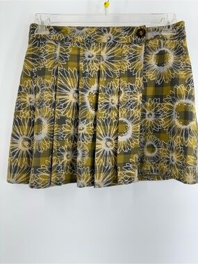 Urban Outfitters Olive Green Plaid Floral Pleated Skirt